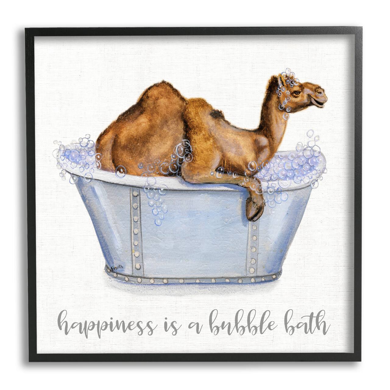 Stupell Industries Happiness Is a Bubble Bath Desert Camel Bathroom Framed Wall Art